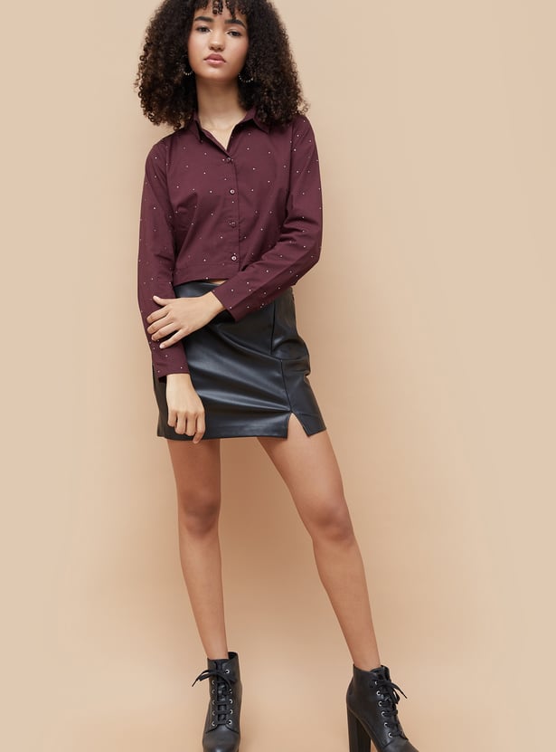GINGER Rhinestone Embellished Crop Shirt
