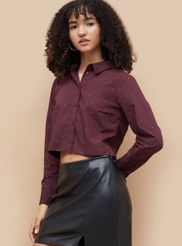 GINGER Rhinestone Embellished Crop Shirt