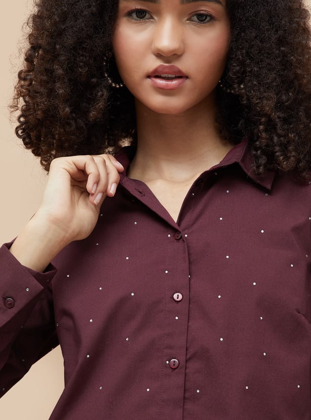 GINGER Rhinestone Embellished Crop Shirt