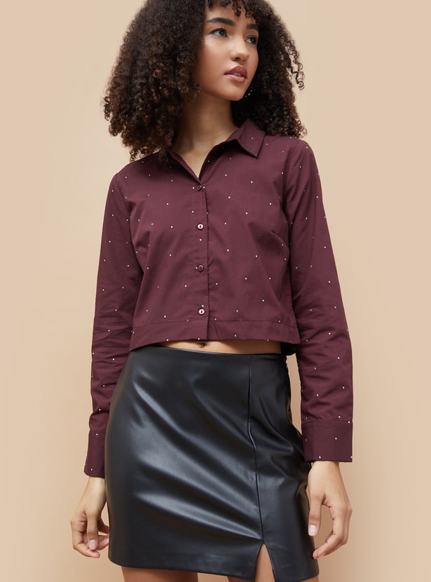 GINGER Rhinestone Embellished Crop Shirt