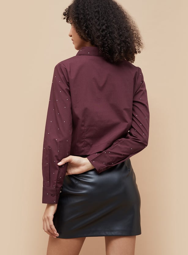 GINGER Rhinestone Embellished Crop Shirt