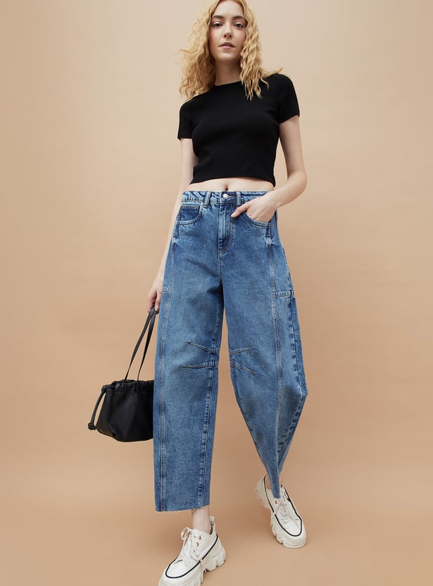 GINGER Washed Wide Leg Jeans
