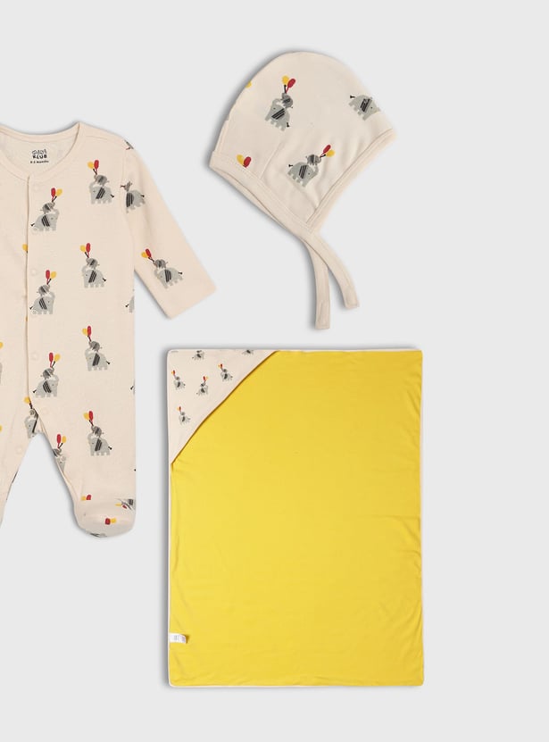 FS MINI KLUB Girls Printed Sleepsuit with Cap