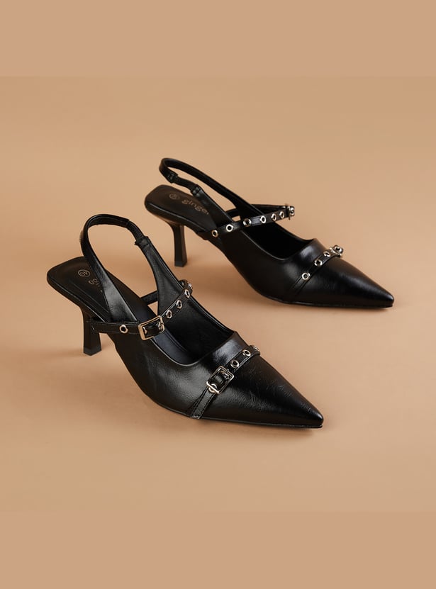 GINGER Buckle- Detailed Spool Heels