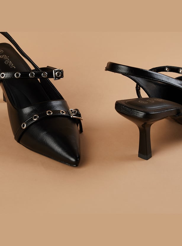 GINGER Buckle- Detailed Spool Heels