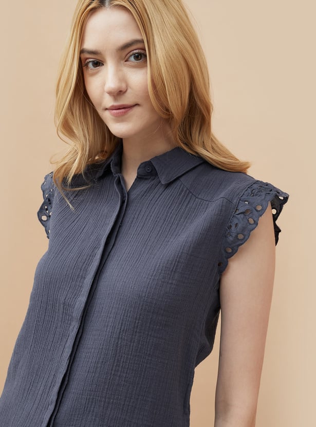 FAME FOREVER Textured Shirt Style Top