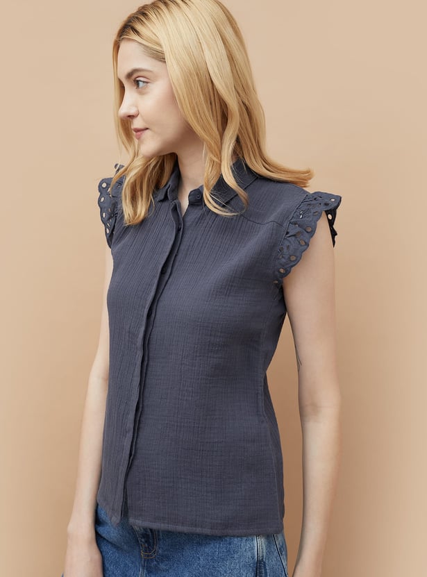 FAME FOREVER Textured Shirt Style Top