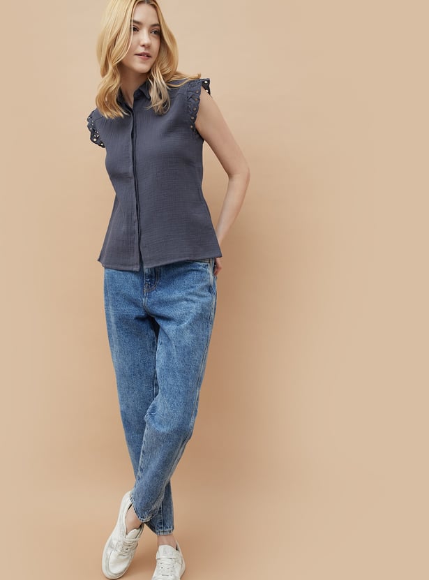 FAME FOREVER Textured Shirt Style Top