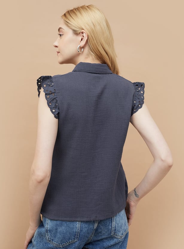 FAME FOREVER Textured Shirt Style Top