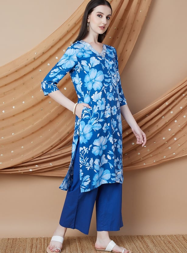 MELANGE Floral Print Straight Kurta