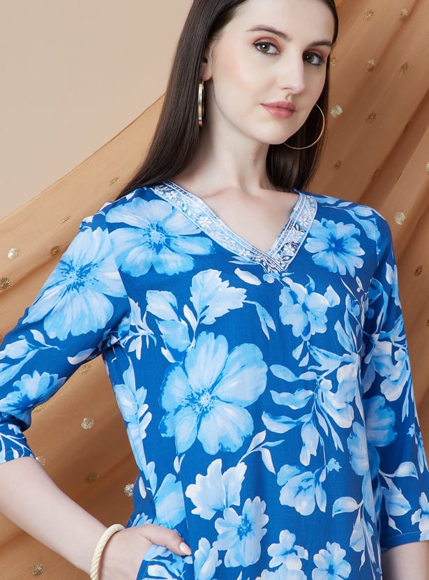 MELANGE Floral Print Straight Kurta