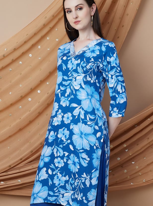 MELANGE Floral Print Straight Kurta