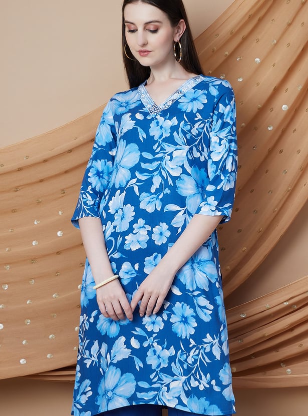 MELANGE Floral Print Straight Kurta