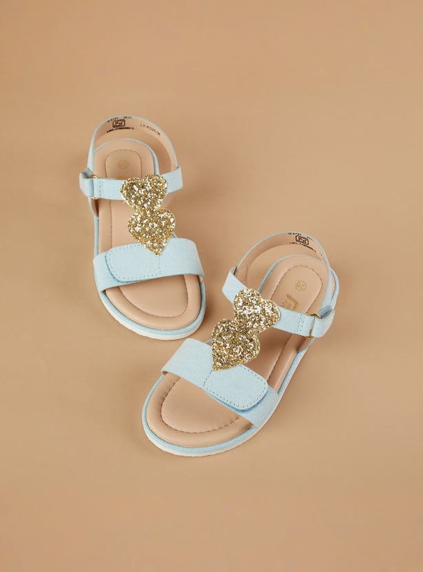 FAME FOREVER Girls Sequined Sandals with Velcro Strap