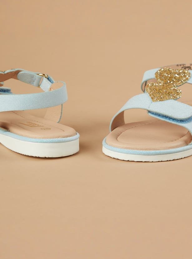 FAME FOREVER Girls Sequined Sandals with Velcro Strap