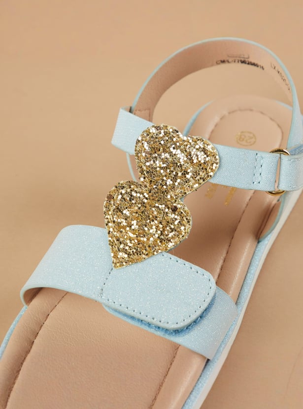 FAME FOREVER Girls Sequined Sandals with Velcro Strap