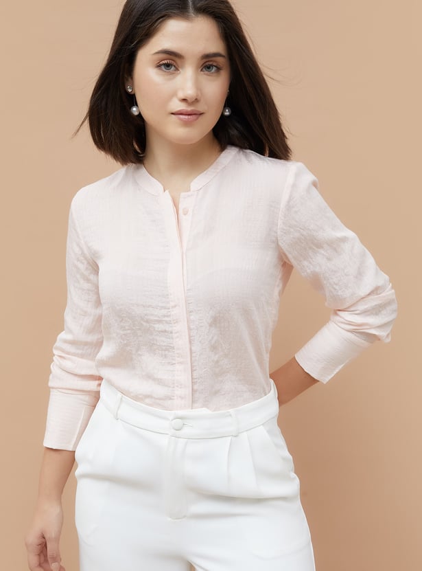 CODE CLASSIC Self-Striped Shirt Style Top
