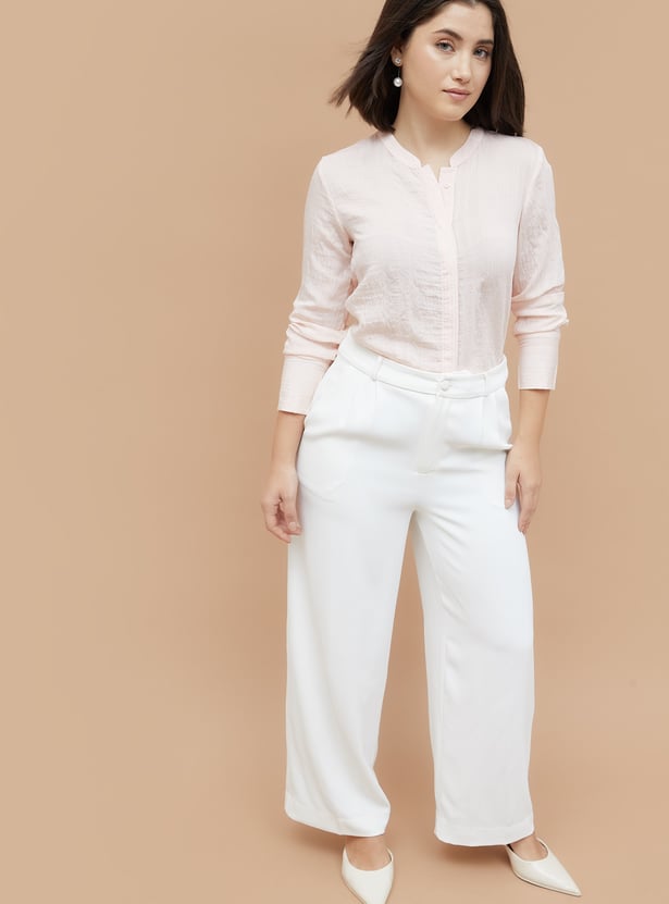 CODE CLASSIC Self-Striped Shirt Style Top