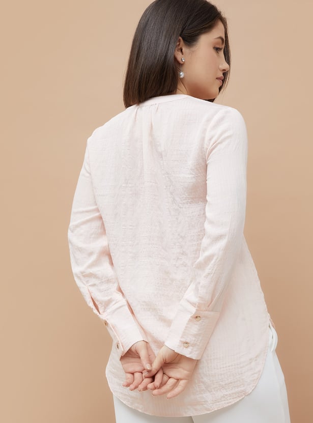 CODE CLASSIC Self-Striped Shirt Style Top