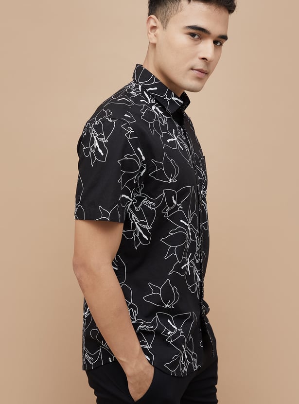 CODE Floral Print Regular Fit Shirt
