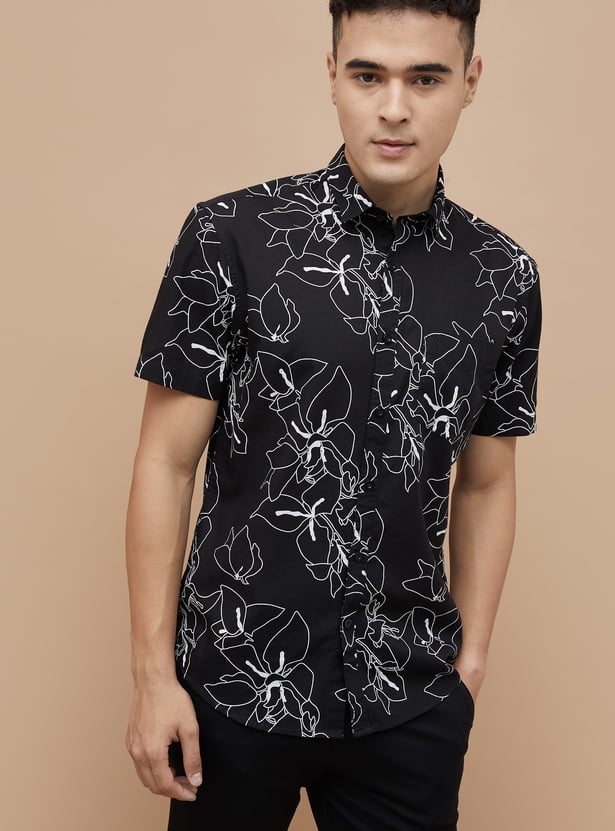 CODE Floral Print Regular Fit Shirt