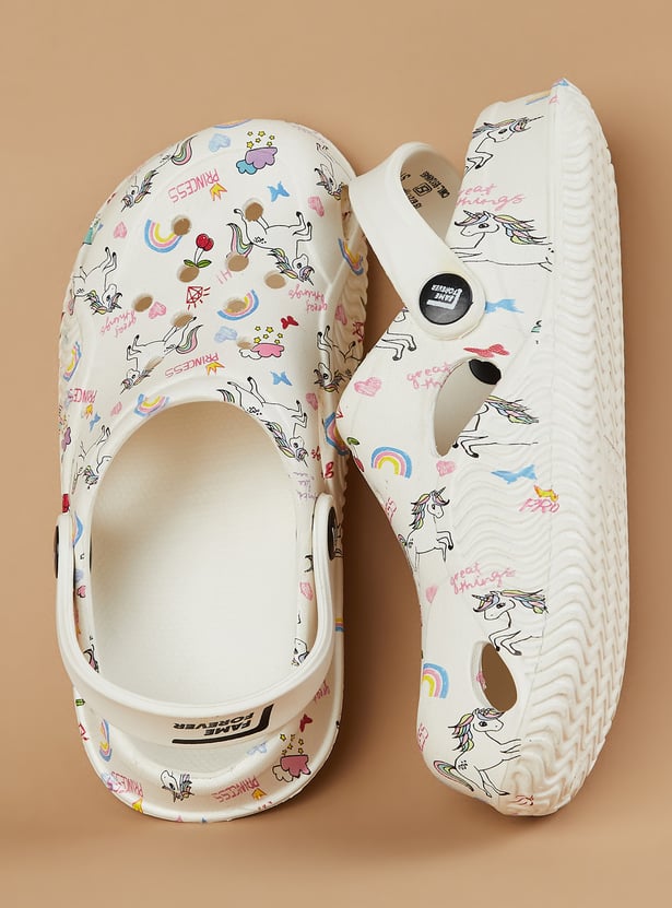 FAME FOREVER Girls Unicorn Print Clogs