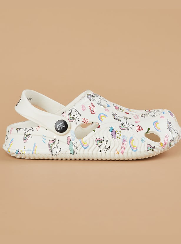 FAME FOREVER Girls Unicorn Print Clogs