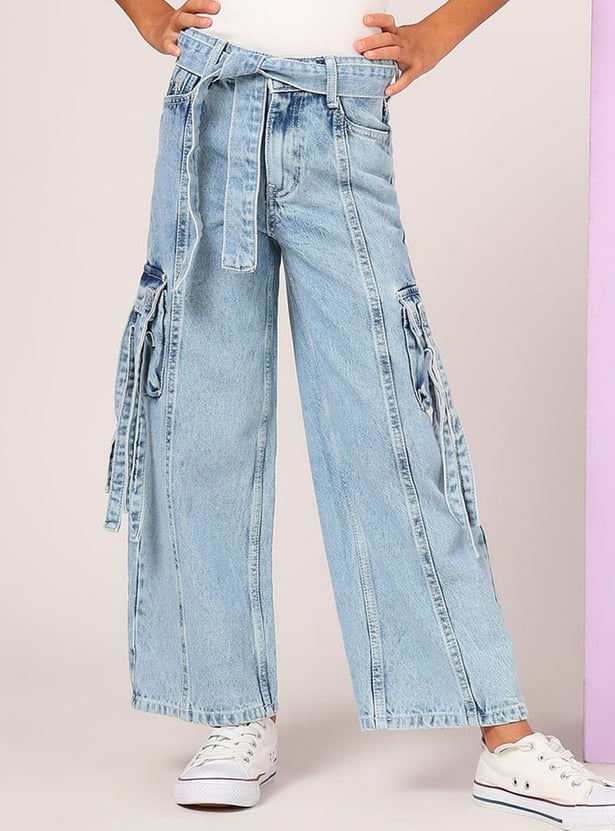 US POLO ASSN KIDS Girls Panelled Wide Leg Denim Cargos