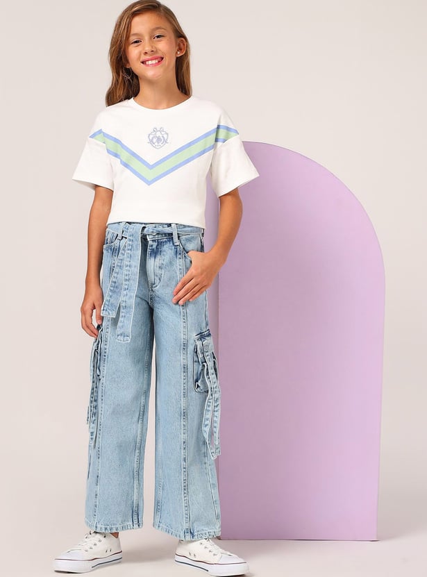 US POLO ASSN KIDS Girls Panelled Wide Leg Denim Cargos