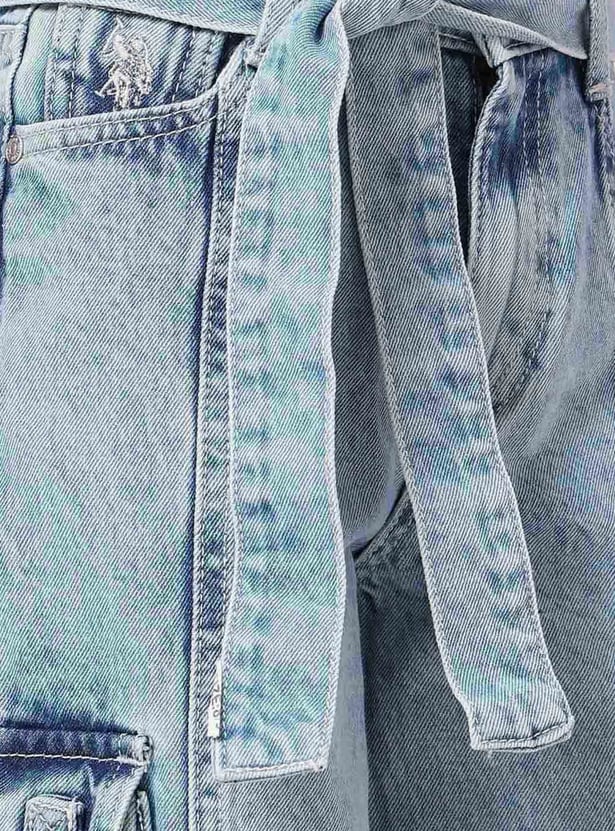 US POLO ASSN KIDS Girls Panelled Wide Leg Denim Cargos