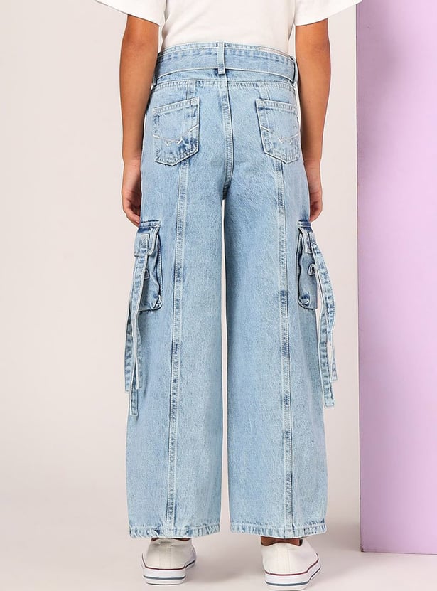 US POLO ASSN KIDS Girls Panelled Wide Leg Denim Cargos