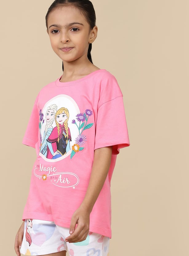 KIDSVILLE Girls Elsa & Anna Printed Oversized T-shirt