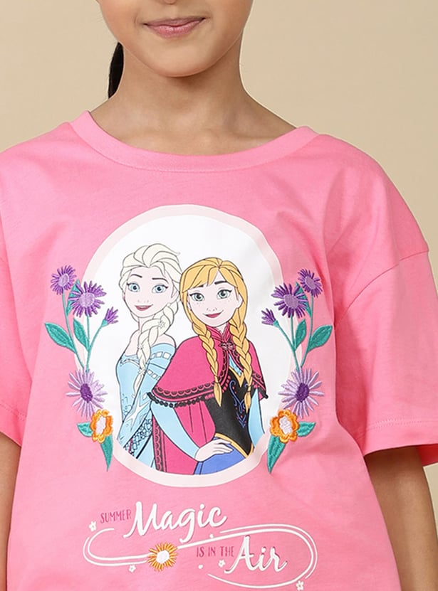 KIDSVILLE Girls Elsa & Anna Printed Oversized T-shirt