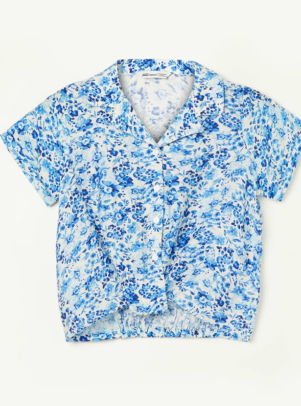 FAME FOREVER Girls Floral Print Shirt-Style Top