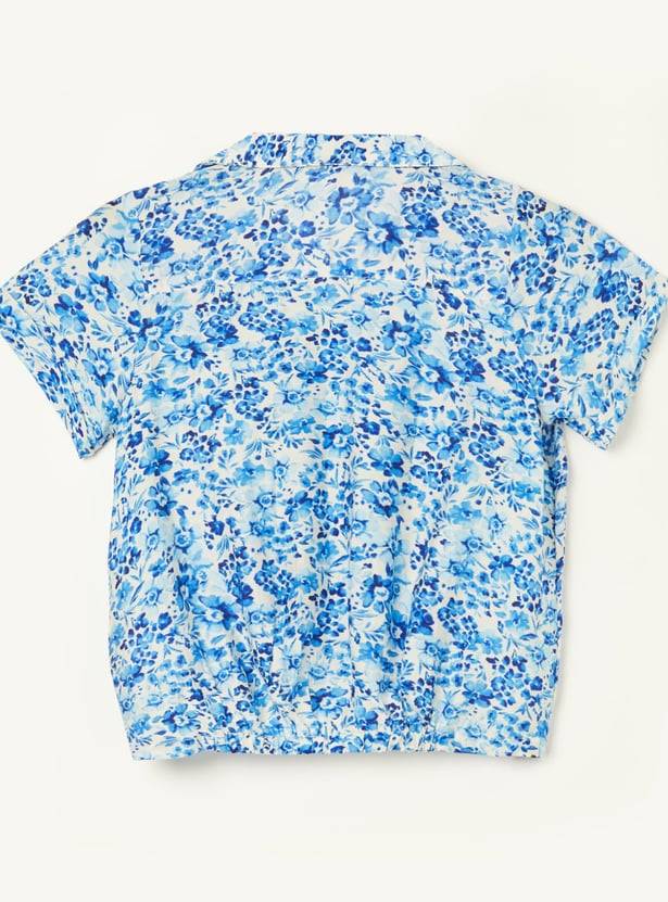 FAME FOREVER Girls Floral Print Shirt-Style Top