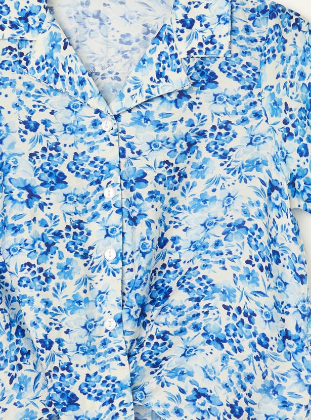 FAME FOREVER Girls Floral Print Shirt-Style Top