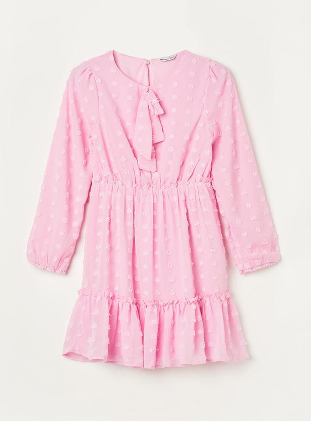 FAME FOREVER Girls Dobby Flounce Hem Dress