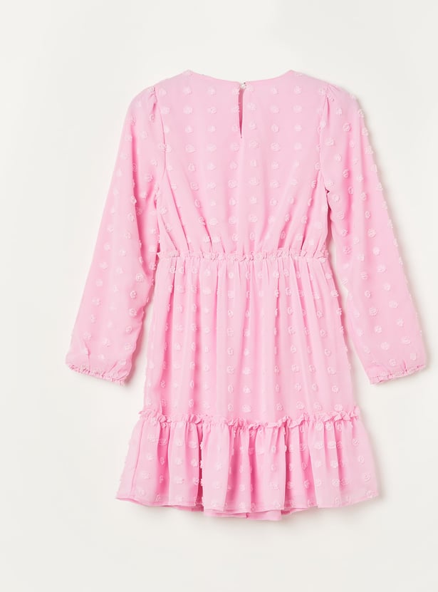 FAME FOREVER Girls Dobby Flounce Hem Dress