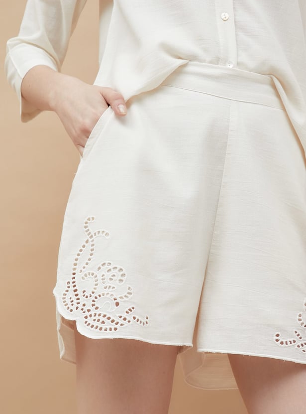 FAME FOREVER Schiffli Embroidered Shorts