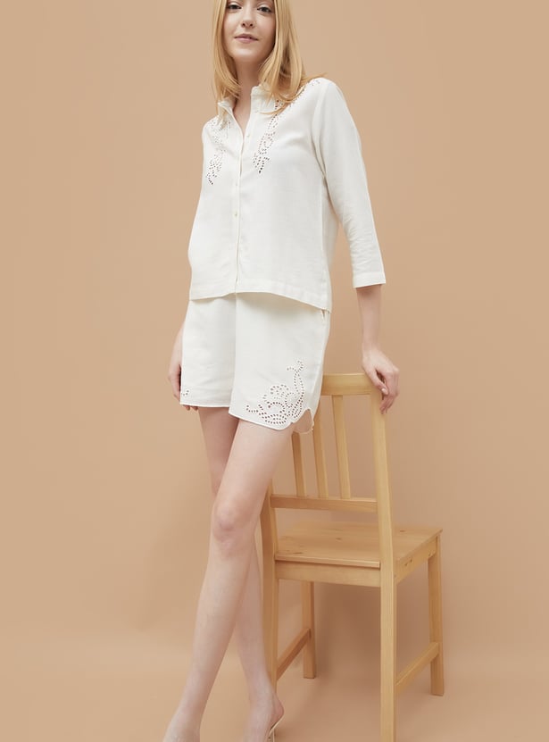 FAME FOREVER Schiffli Embroidered Shorts