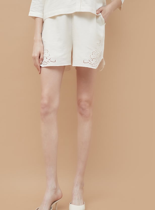 FAME FOREVER Schiffli Embroidered Shorts