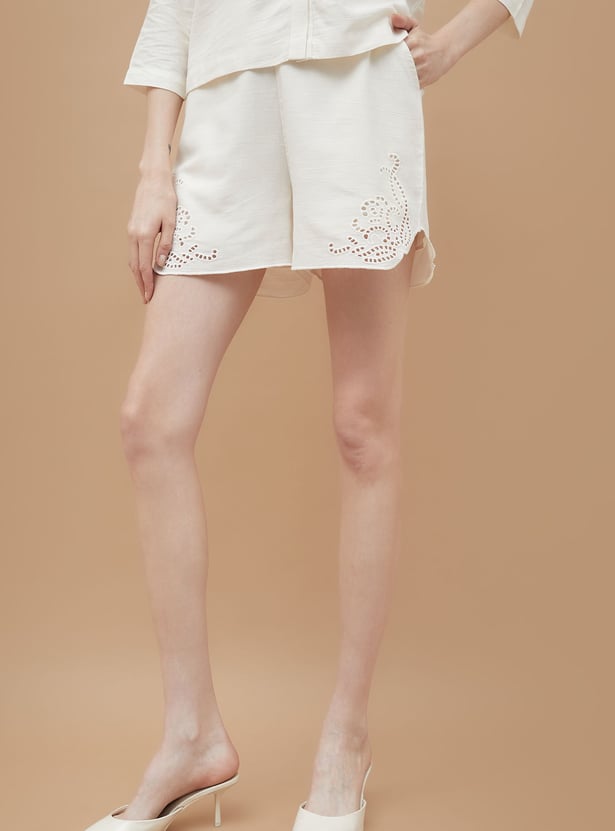 FAME FOREVER Schiffli Embroidered Shorts