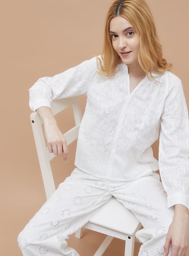 FAME FOREVER Jacquard Band Collar Top