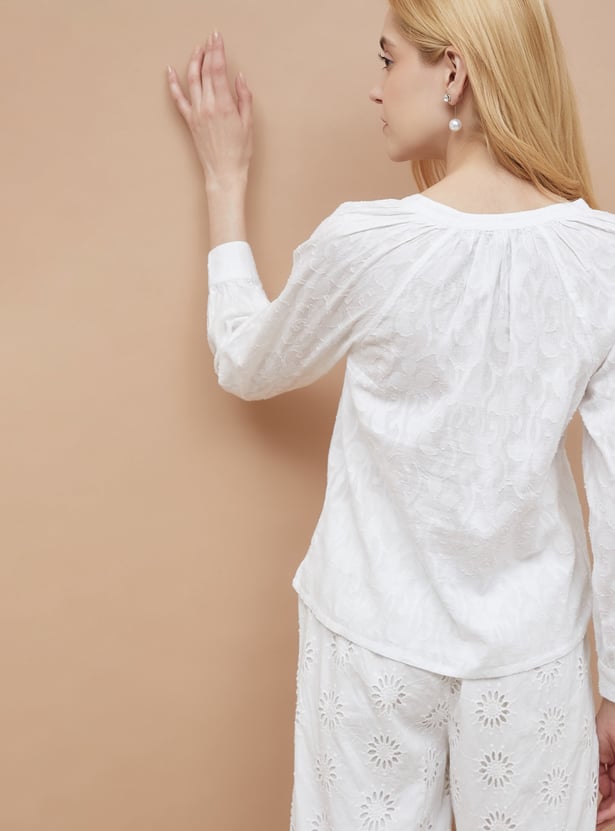 FAME FOREVER Jacquard Band Collar Top