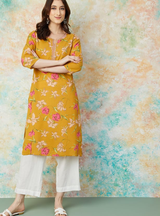 MELANGE Floral Print Straight Kurta