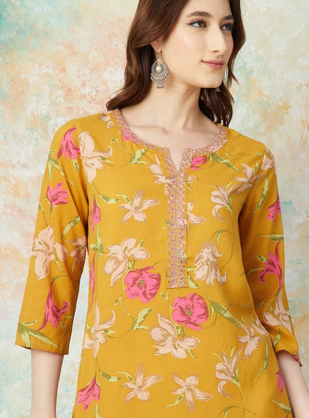 MELANGE Floral Print Straight Kurta