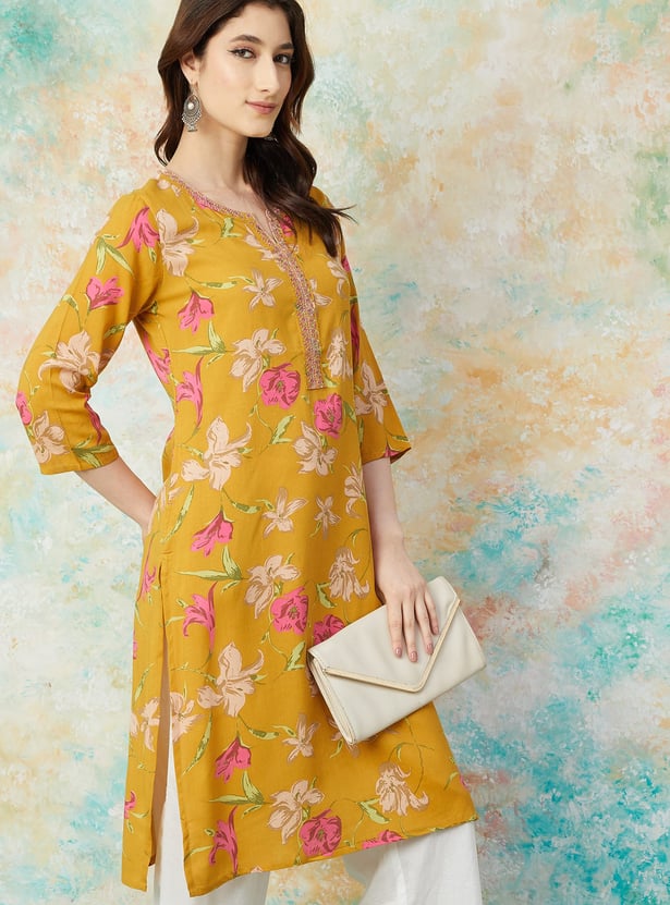 MELANGE Floral Print Straight Kurta