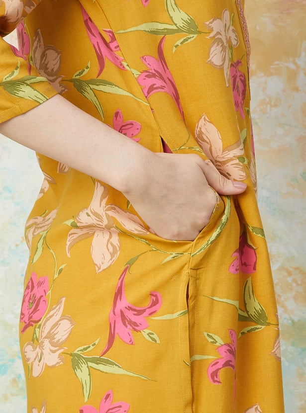 MELANGE Floral Print Straight Kurta