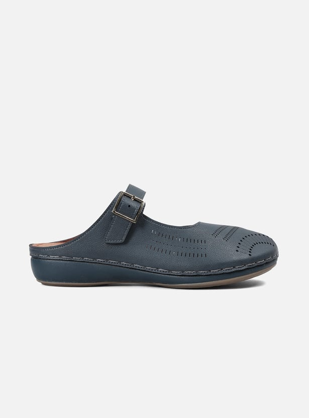 CATWALK Laser Cutout Mules with Buckle Strap