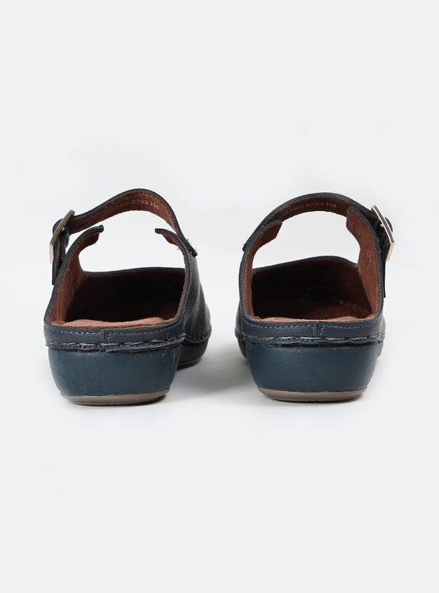 CATWALK Laser Cutout Mules with Buckle Strap